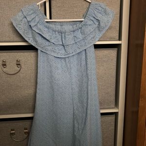 Blue H&M Ruffle Off the Shoulder Eyelet Dress